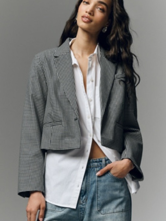 Anthropologie Jackets & Blazers - Maeve by Anthropologie Boxy Crop Blazer- Houndstooth size L NWT